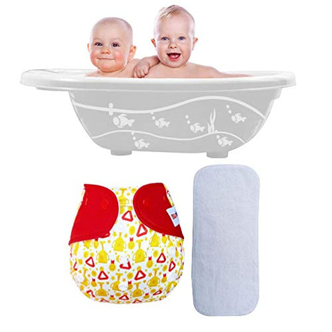 Sunbaby Anti-slip Plastic Big Baby Bathtub with Drain Plug, For Baby Bubble Bath & Reusable Pocket Cloth Diaper(4 In 1 Size), Free Insert For Newborns & Growing Up Toddlers.