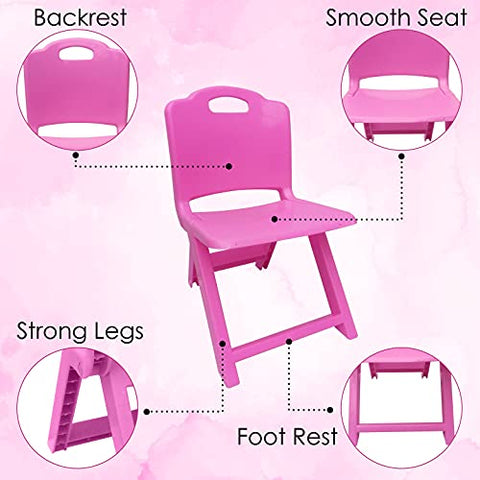 Sunbaby Foldable Baby Chair,Strong and Durable Plastic Chair for Kids/Plastic School Study Chair/Feeding Chair for Kids,Portable High Chair Weight Capacity 40 Kg (Pink)