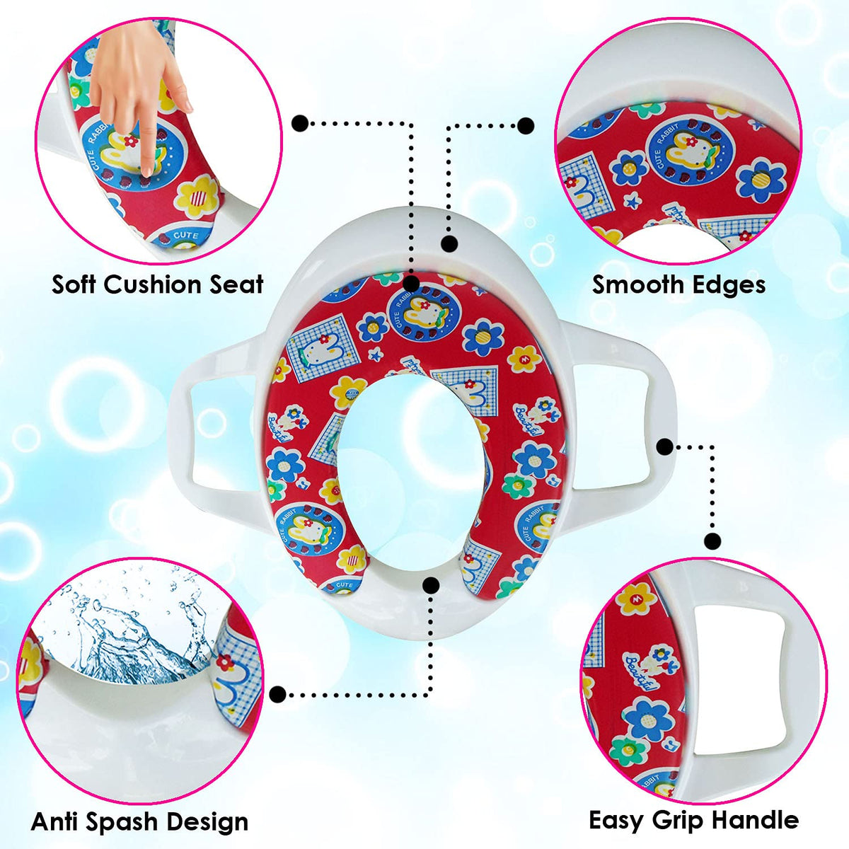 Sunbaby Soft Cushion Baby Potty Seat with Handle Support WHITE RED