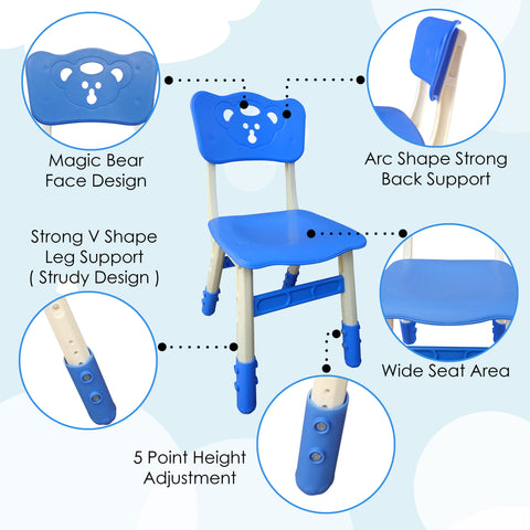 Sunbaby Kids Chair (Height Adjustable/Flexible) Strong Frame, Study Chairs, Portable, Kids Furniture Broad Wide Seating, Correct Posture Supports Back Ergonomic Design - Blue