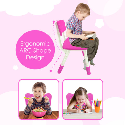 Sunbaby Kids Chair (Height Adjustable/Flexible) Strong Frame, Study Chairs, Portable, Kids Furniture Broad Wide Seating, Correct Posture Supports Back Ergonomic Design - PINK