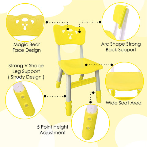 Sunbaby Kids Chair (Height Adjustable/Flexible) Strong Frame, Study Chairs, Portable, Kids Furniture Broad Wide Seating, Correct Posture Supports Back Ergonomic Design - YELLOW