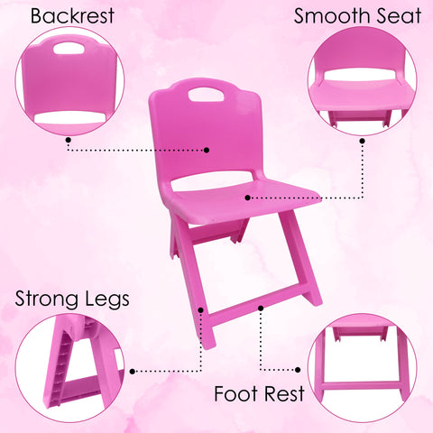 Sunbaby Foldable Baby Chair,Strong and Durable Plastic Chair for Kids/Plastic School Study Chair/Feeding Chair for Kids,Portable High Chair Weight Capacity 40 Kg - Pink