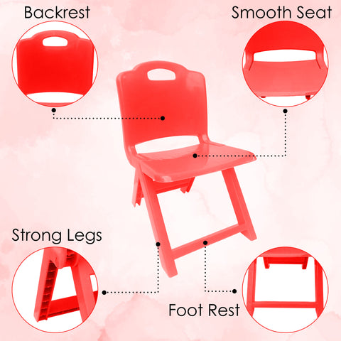 Sunbaby Foldable Baby Chair,Strong and Durable Plastic Chair for Kids/Plastic School Study Chair/Feeding Chair for Kids,Portable High Chair Weight Capacity 40 Kg - Red