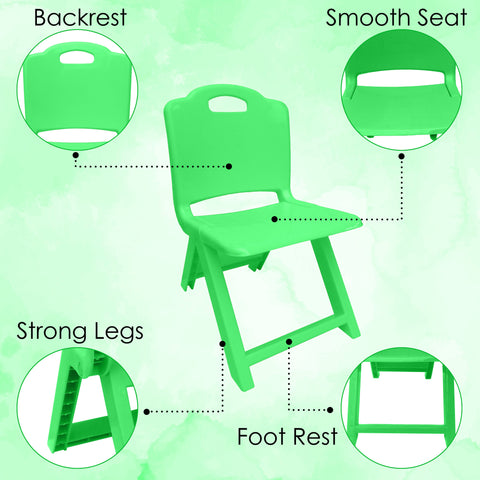 Sunbaby Foldable Baby Chair,Strong and Durable Plastic Chair for Kids/Plastic School Study Chair/Feeding Chair for Kids,Portable High Chair Weight Capacity 40 Kg - Green