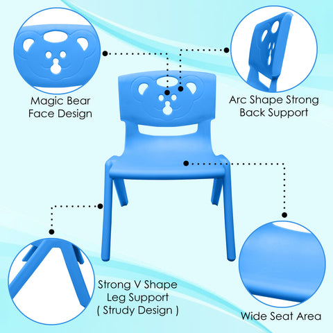 Sunbaby Magic Bear Face Chair Strong & Durable Plastic Best for School Study, Portable Activity Chair for Children, Kids - BLUE