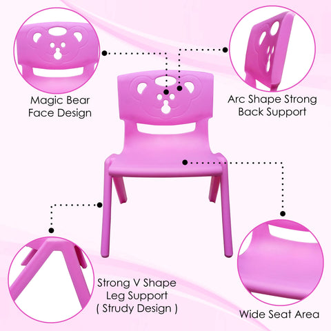 Sunbaby Magic Bear Face Chair Strong & Durable Plastic Best for School Study, Portable Activity Chair for Children, Kids - PINK