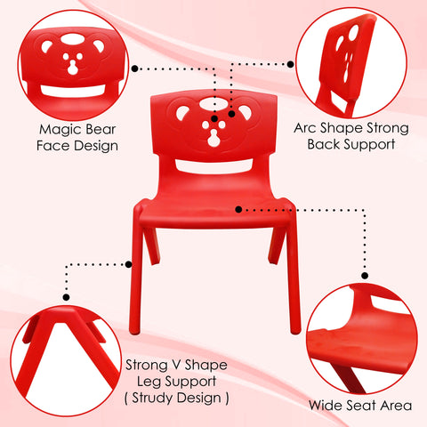 Sunbaby Magic Bear Face Chair Strong & Durable Plastic Best for School Study, Portable Activity Chair for Children, Kids - RED