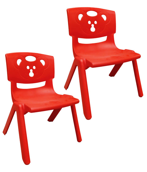 Sunbaby Magic Bear Face Chair Strong & Durable Plastic Best for School Study, Portable Activity Chair for Children, Kids, Baby (Weight Handles Upto 100 Kg Each) - Set of 2 - RED