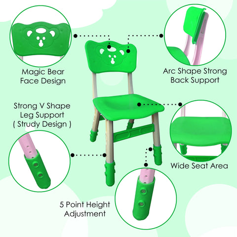 Sunbaby Kids Chair (Height Adjustable/Flexible) Strong Frame, Study Chairs, Portable, Kids Furniture Broad Wide Seating, Correct Posture Supports Back Ergonomic Design - Green