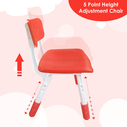 Sunbaby Kids Chair (Height Adjustable/Flexible) Strong Frame, Study Chairs, Portable, Kids Furniture Broad Wide Seating, Correct Posture Supports Back Ergonomic Design - Red