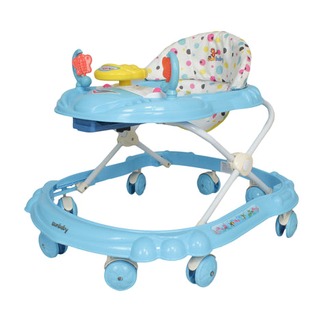SUNBABY Rideon Car Baby Walker High Quality, Strong, Safety Standards, Height Adjustable, Light & Musical Toys, Rattles, Soft Thick Cushioned Seat-Activity Walker 6-24 Months - Blue