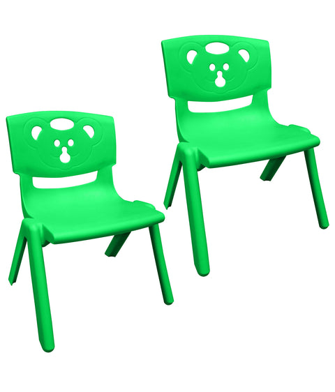 Sunbaby Magic Bear Face Chair Strong & Durable Plastic Best for School Study, Portable Activity Chair for Children, Kids, Baby (Weight Handles Upto 100 Kg Each) - Set of 2 - GREEN
