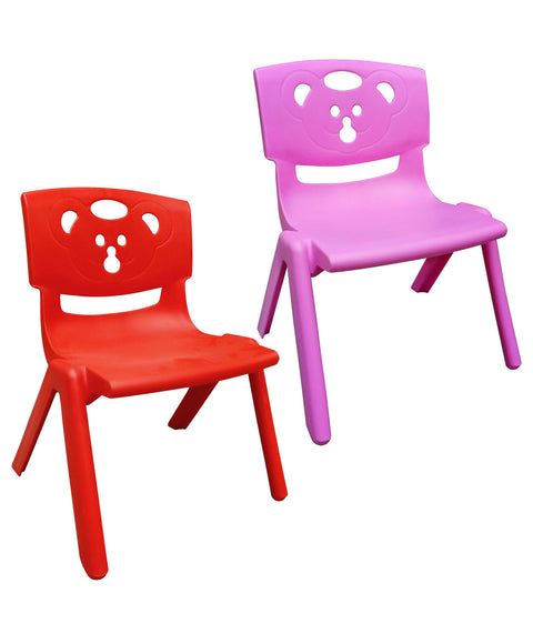 Sunbaby Magic Bear Face Chair Strong & Durable Plastic Best for School Study, Portable Activity Chair for Children,Kids,Baby (Weight Handles Upto 100 Kg Each)-Set of 2 - RED PINK