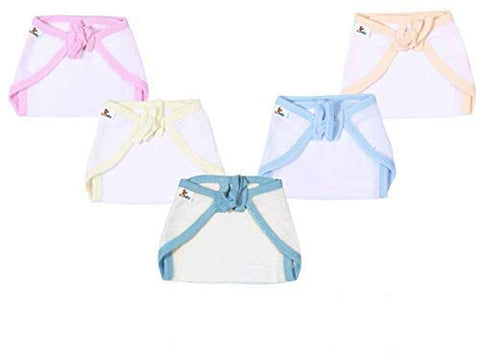 Sunbaby Premium Cotton Softcare Hosiery Cloth Reusable Wide Padded Baby Nappy/Langot Colored Strings Age -0 to 3 Months(Pack of 5)