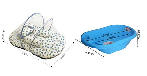 SUNBABY Bath Tub and Sleep Bed with Mosquito Insects Proof Net for Baby Combo (Bathtub+ Bedding) White