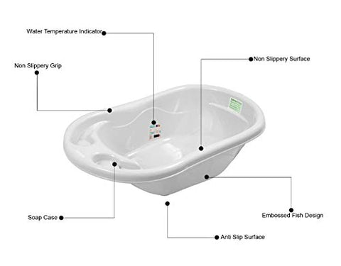 Sunbaby Anti-slip Plastic Big Baby Bathtub with Drain Plug, For Baby Bubble Bath & Reusable Pocket Cloth Diaper(4 In 1 Size), Free Insert For Newborns & Growing Up Toddlers.