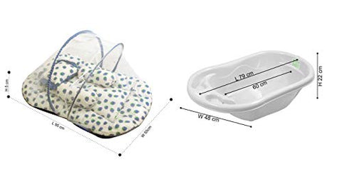 SUNBABY Bath Tub and Sleep Bed with Mosquito Insects Proof Net for Baby Combo (Bathtub+ Bedding) White