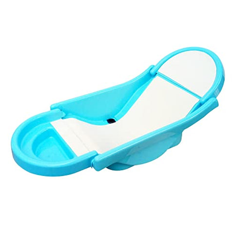 SUNBABY "Pure Love Foldable Baby Bather" Inclined Anti-Slip Foam for Body & Head Support, Plastic Bath Baby Shower, Plug for Water Drainage, Easy Dry, Foldable, Age 0-6 Month (Blue)