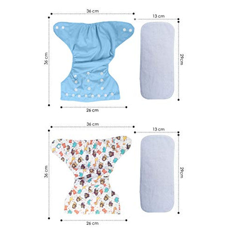 Sunbaby "TICKY BOTTOM" set of 4 Reusable Washable Waterproof Baby Cloth Diaper + Open Pocket Diaper, Adjustable 4 in 1 size for Growing Babies