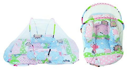 Sunbaby Baby Bedding with Mosquito Net Bed Toddler Mattress for New Born Baby (6 to 18 Months, Pink)