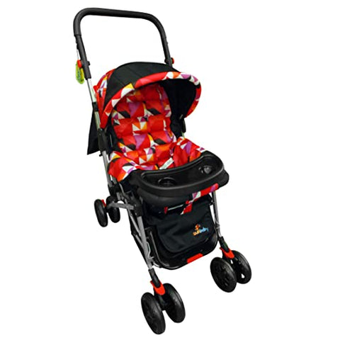 Sunbaby Bloom Stroller/Pram for New Born 0-3 Years,Extra Wide/Thick Cushion seat,2 Food Trays, Reversible Handle,Mosquito Net for Kids/Toddler,Foldable Canopy Stroller