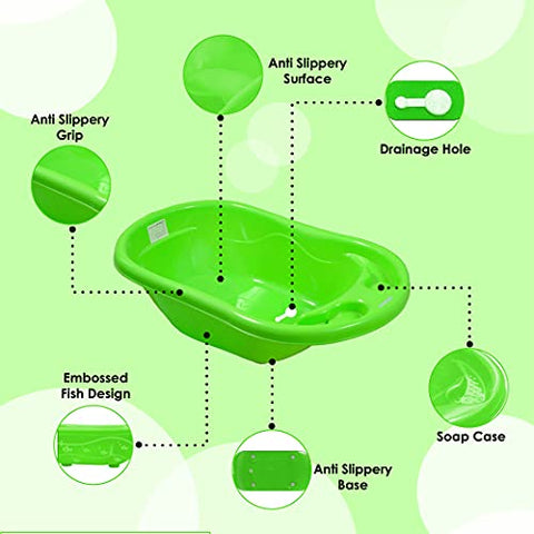 Sunbaby Baby Anti Slip Big Plastic Bathtub with Bath Toddler Seat Sling Non Slip Suction for Bathing,Baby Shower,Bubble Bath (RED-RED)