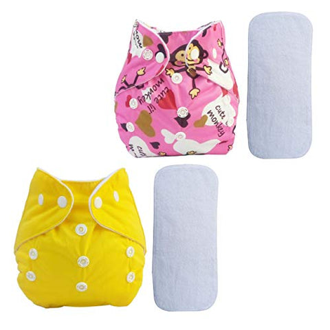Sunbaby "TICKY BOTTOM" set of 4 Reusable Washable Waterproof Baby Cloth Diaper + Open Pocket Diaper, Adjustable 4 in 1 size for Growing Babies