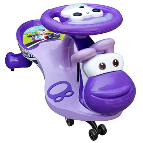 Sunbaby Funtime Twister Magic Swing Smart Car Ride Ons for Kids, 3-8 Years Boys Girls, Cartoon Face W/ Music & Light, Free Wheels (Purple) (SB-MC-382)