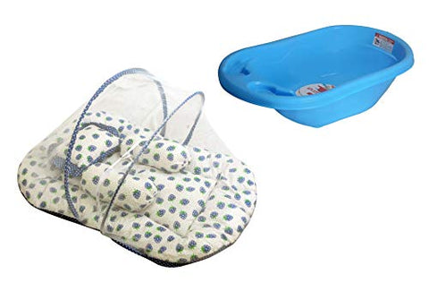 SUNBABY Bath Tub and Sleep Bed with Mosquito Insects Proof Net for Baby Combo (Bathtub+ Bedding) White