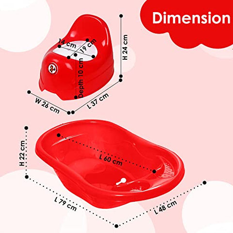 Sunbaby Combo of Splash Baby Antislip Big Bathtub for Water Bath & Baby Potty Trainer (Red-White)