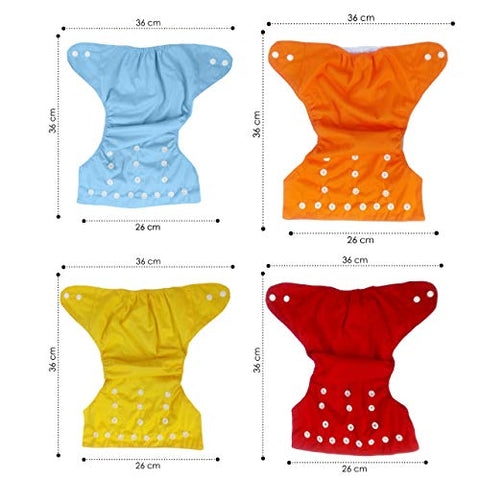 Sunbaby "TICKY BOTTOM" set of 4 Reusable Washable Waterproof Baby Cloth Diaper + Open Pocket Diaper, Adjustable 4 in 1 size for Growing Babies