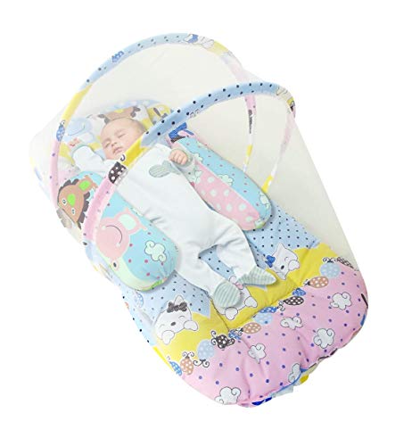 Sunbaby Baby Bedding with Mosquito Net Bed Toddler Mattress for New Born Baby (6 to 18 Months, Pink)