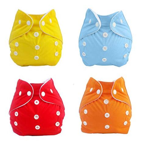 Sunbaby "TICKY BOTTOM" set of 4 Reusable Washable Waterproof Baby Cloth Diaper + Open Pocket Diaper, Adjustable 4 in 1 size for Growing Babies