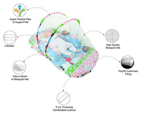 Sunbaby Baby Bedding with Mosquito Net Bed Toddler Mattress for New Born Baby (6 to 18 Months, Pink)