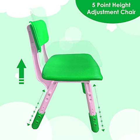 Sunbaby Kids Chair (Height Adjustable/ Flexible) Strong Frame, Study Chairs, Portable, Kids Furniture Broad Wide Seating, Correct Posture Supports Back Ergonomic Design (Green)