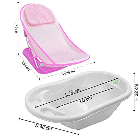 Sunbaby Combo of Anti-Slip Plastic Baby Bathtub with Drain Plug & Baby Bath seat for New Born Babies for Bathing