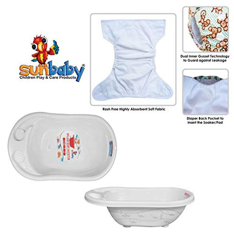 Sunbaby "TICKY BOTTOM" set of 4 Reusable Washable Waterproof Baby Cloth Diaper + Open Pocket Diaper, Adjustable 4 in 1 size for Growing Babies