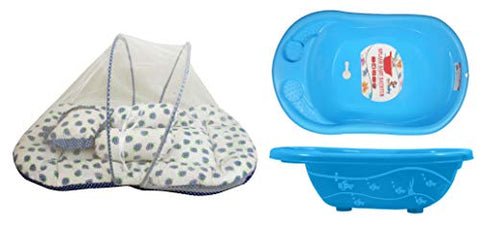 SUNBABY Bath Tub and Sleep Bed with Mosquito Insects Proof Net for Baby Combo (Bathtub+ Bedding) White