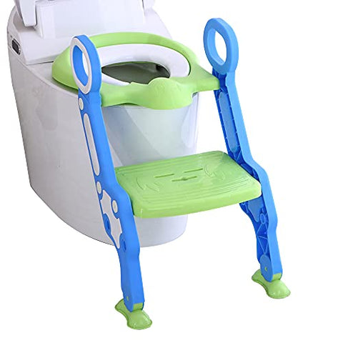 Sunbaby Potty Toilet Trainer Seat/Chair with Lid and High Back Support for Toddler Boys Girls Age 7 Months to 3 Years (BLUE-WHITE)