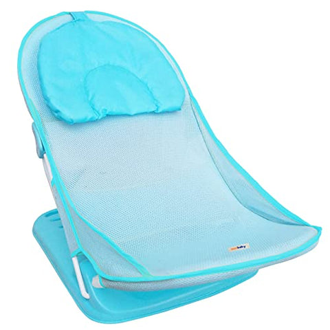 Sunbaby"First Bath" Net Deluxe Bather w/Padded Cushion for Baby, Safety Anti Slip Rubber-for Newborn/Infants,Portable Foldable Bathing wash Training Seat for Baby boy, Girl 0-6 Months (Pink)