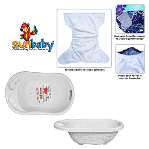 Sunbaby "TICKY BOTTOM" set of 4 Reusable Washable Waterproof Baby Cloth Diaper + Open Pocket Diaper, Adjustable 4 in 1 size for Growing Babies
