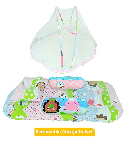Sunbaby Baby Bedding with Mosquito Net Bed Toddler Mattress for New Born Baby (6 to 18 Months, Pink)