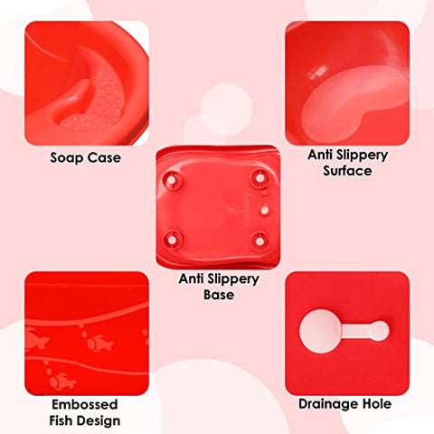 Sunbaby Antislip Infant Kids Bathtub bathing For New Born babies 0 months to 2 year with soap shampoo holder,Drain Plug (RED)