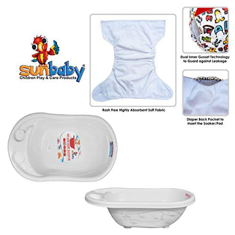 Sunbaby "TICKY BOTTOM" set of 4 Reusable Washable Waterproof Baby Cloth Diaper + Open Pocket Diaper, Adjustable 4 in 1 size for Growing Babies