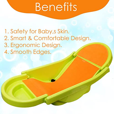 SUNBABY "Pure Love Foldable Baby Bather" Inclined Anti-Slip Foam for Body & Head Support, Plastic Bath Baby Shower, Plug for Water Drainage, Easy Dry, Foldable, Age 0-6 Month (Blue)