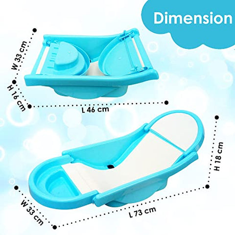 SUNBABY "Pure Love Foldable Baby Bather" Inclined Anti-Slip Foam for Body & Head Support, Plastic Bath Baby Shower, Plug for Water Drainage, Easy Dry, Foldable, Age 0-6 Month (Blue)