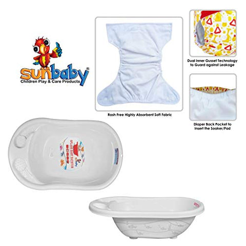 Sunbaby "TICKY BOTTOM" set of 4 Reusable Washable Waterproof Baby Cloth Diaper + Open Pocket Diaper, Adjustable 4 in 1 size for Growing Babies