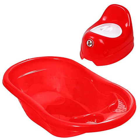 Sunbaby Combo of Splash Baby Antislip Big Bathtub for Water Bath & Baby Potty Trainer (Red-White)