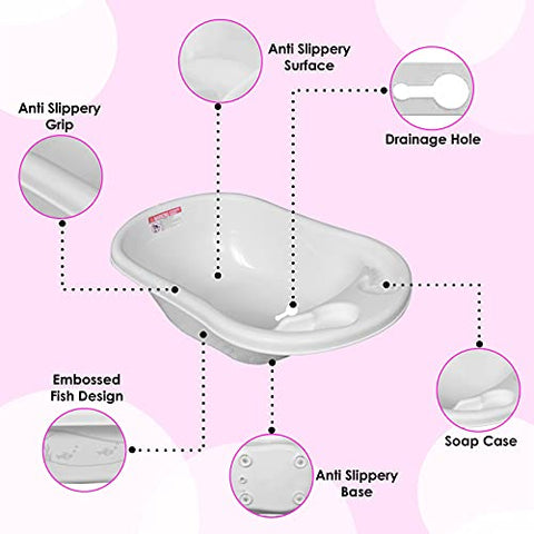 SUNBABY UNIT OF KRONA LIQUATEC LTD Bath Tub with Bath Sling (White with Pink)